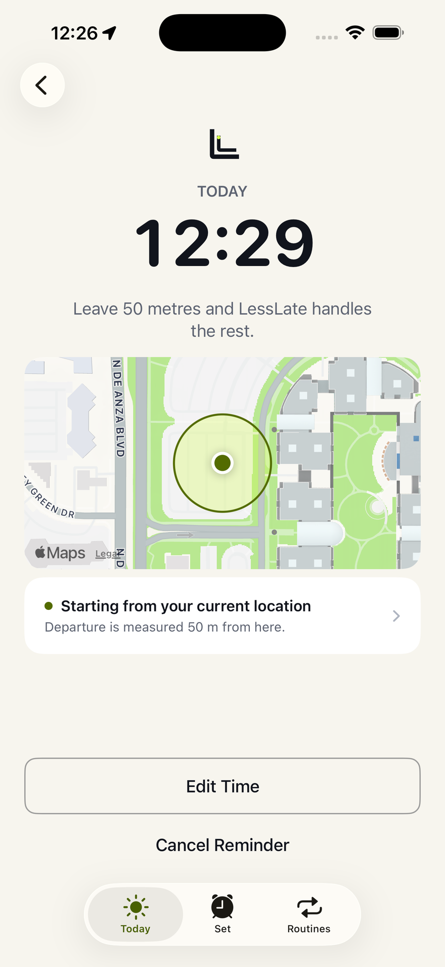 A saved starting area and an armed reminder